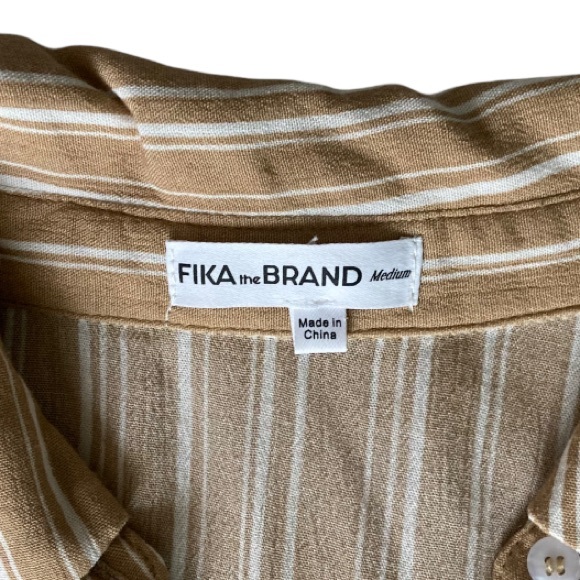 Tan and white striped button-up crop top. Size medium. Fika the Brand. - Picture 4 of 4